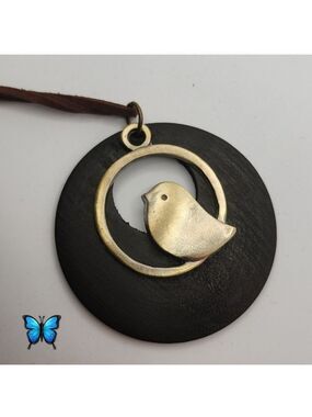 Bird Wood Necklace with Leather Cord Perfect for Fall Wardrobe